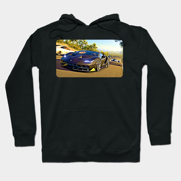 Centenario Race Cartoon Drawing Action Print Hoodie by Auto-Prints